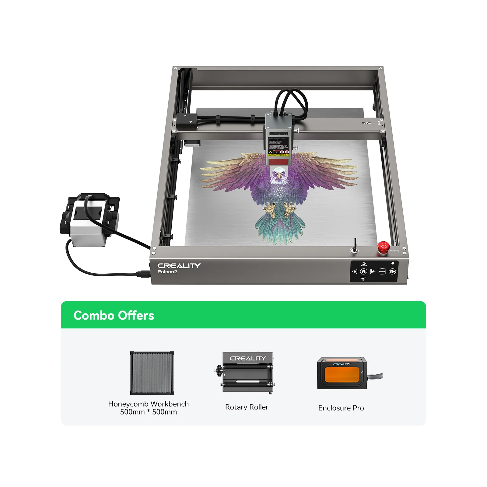 Falcon2 40W+Honeycomb Workbench+Rotary Roller+Enclosure Pro