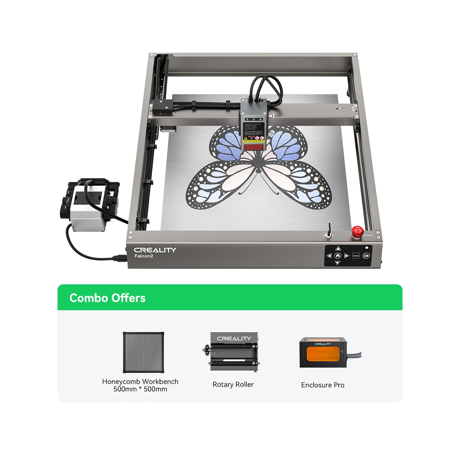 Falcon2 22W+Honeycomb Workbench +Rotary Roller+ Enclosure Pro
